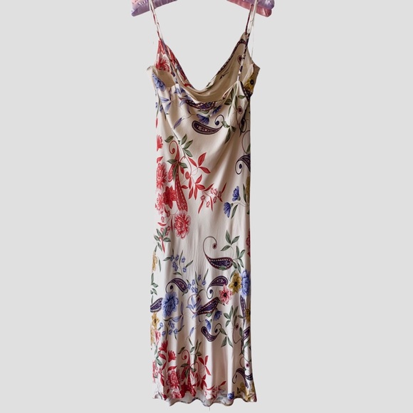 DRESS FORUM FLORAL PAISLEY COWL NECK SLEEVELESS SUMMER MIDI DRESS SIZE MEDIUM - Picture 2 of 16